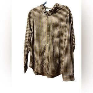 Old Navy Everyday Slim Fit Built-In Flex Plaid Shirt in Navy & Yellow Size XL